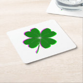 四白熱［赤熱］光を放つ葉クローバー スクエアペーパーコースター (アングル)