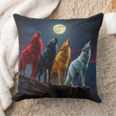 四素晴らしつのオオカミ、真夜中の砂漠の鳴き声 クッション (ブランケット)