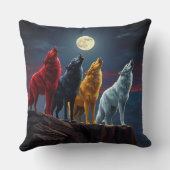 四素晴らしつのオオカミ、真夜中の砂漠の鳴き声 クッション (裏面)