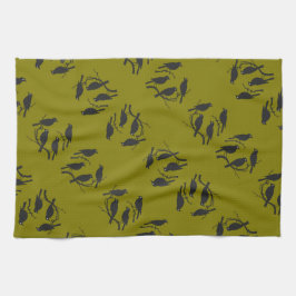 四羽の鳥切り抜きステンシルスタイル2 キッチンタオル