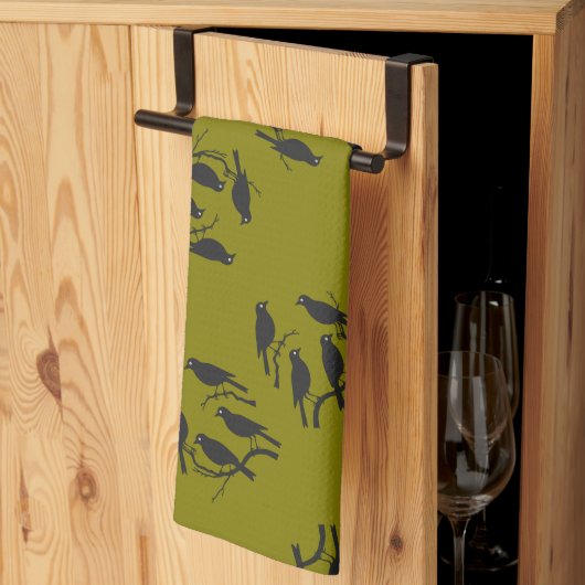 四羽の鳥切り抜きステンシルスタイル2 キッチンタオル (三つ折り)
