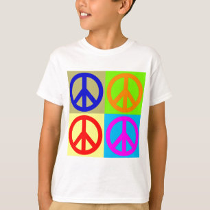 四色美術ポップ・アートの平和サイン Tシャツ