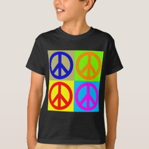 四色美術ポップ・アートの平和サイン Tシャツ