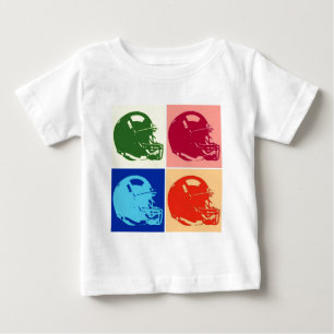 四色芸術ポップ・アートのサッカーヘルメット ベビーTシャツ
