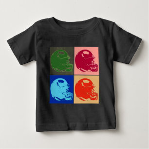 四色芸術ポップ・アートのサッカーヘルメット ベビーTシャツ