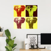 四色象ポップ・アートの象レトロスタイルポスター ポスター (ホームオフィス)
