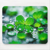 四葉のクローバーの雨粒 マウスパッド (正面)