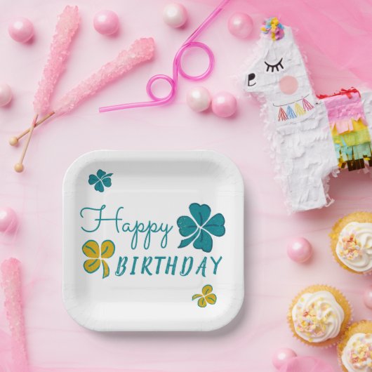 四葉のクローバー シャムロック ハッピーバースデー ペーパープレート (パーティー)