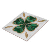 四葉クローバー – 緑と白の大理石と金ゴールド タイル (側面)