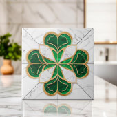 四葉クローバー – 緑と白の大理石と金ゴールド タイル