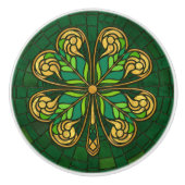 四葉クローバー – 緑と金ゴールドモザイク セラミックノブ (正面)