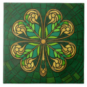 四葉クローバー – 緑と金ゴールドモザイク タイル (正面)