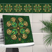 四葉クローバー – 緑と金ゴールドモザイク タイル