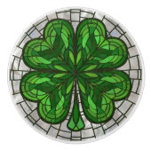 四葉クローバー – 緑の大理石とパール セラミックノブ (正面)