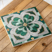 四葉クローバー – 緑の大理石とパール タイル