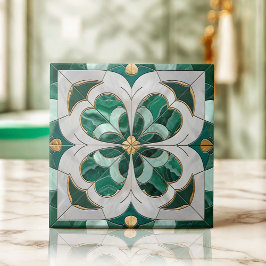 四葉クローバー – 緑の大理石とパール タイル