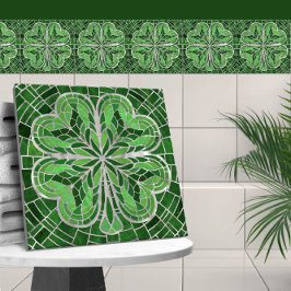 四葉クローバー – 緑の大理石とパール タイル