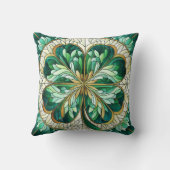 四葉クローバー – 緑の大理石と金ゴールド クッション (裏面)