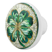 四葉クローバー – 緑の大理石と金ゴールド セラミックノブ (右)