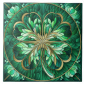 四葉クローバー – 緑の大理石と金ゴールド タイル (正面)