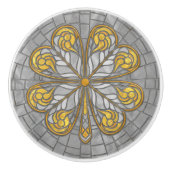 四葉クローバー – 金ゴールドとパールモザイク セラミックノブ (正面)