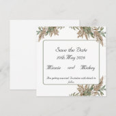 四角いカード - 緑と茶色の葉 セーブザデート (正面/裏面)