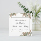 四角いカード - 緑と茶色の葉 セーブザデート (スタンド正面)