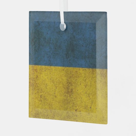 四角いガラスの上のウクライナの色オーナメント ガラスオーナメント (正面左)