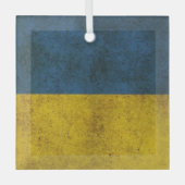 四角いガラスの上のウクライナの色オーナメント ガラスオーナメント (正面)