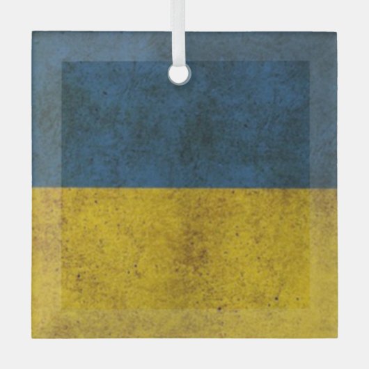 四角いガラスの上のウクライナの色オーナメント ガラスオーナメント (正面)