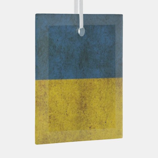 四角いガラスの上のウクライナの色オーナメント ガラスオーナメント (正面右)