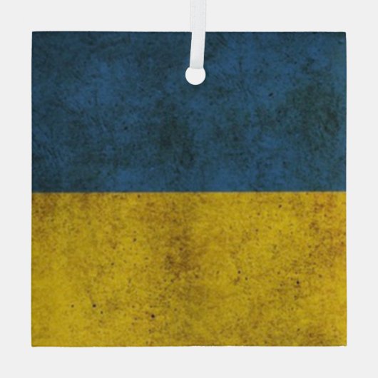 四角いガラスの上のウクライナの色オーナメント ガラスオーナメント (裏面)