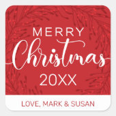 四角いクリスマスステッカー（赤） スクエアシール (正面)