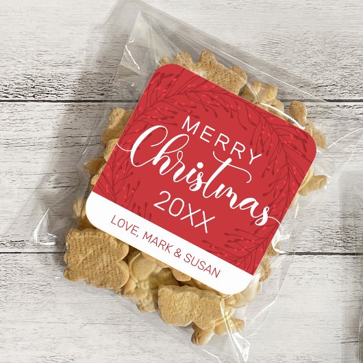 四角いクリスマスステッカー（赤） スクエアシール