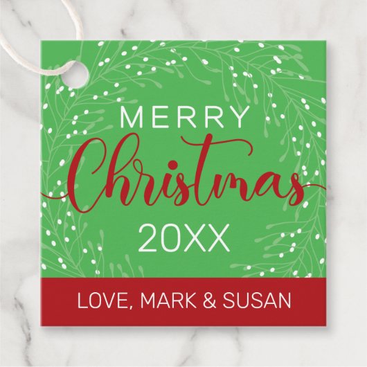 四角いクリスマスラベル（緑） フェイバータグ (正面)