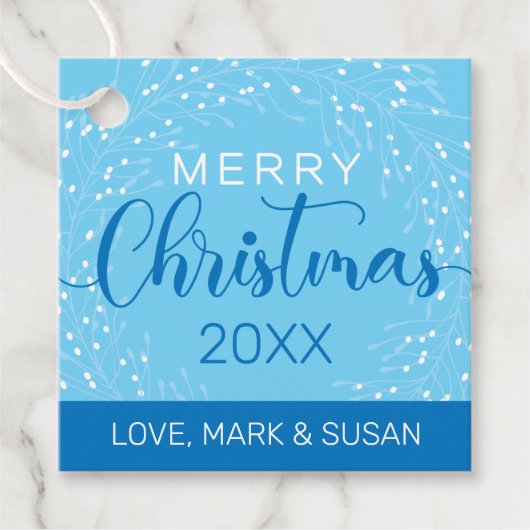 四角いクリスマスラベル（青） フェイバータグ (正面)