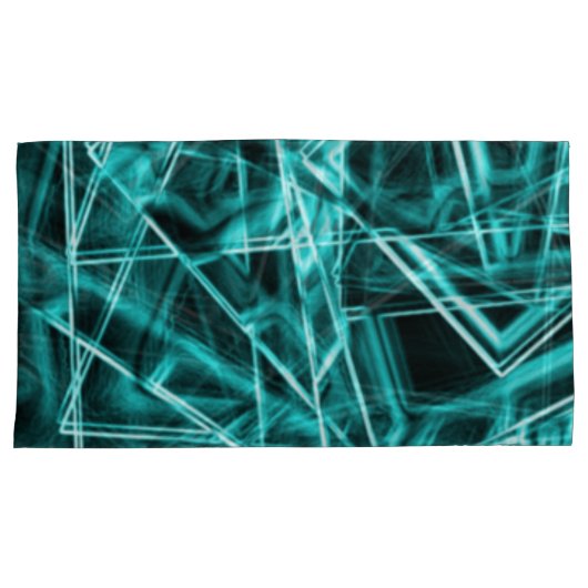 四角いコーナーとシアンまたはスカイブルーの「ネオン」の汚れ 枕カバー (正面右)