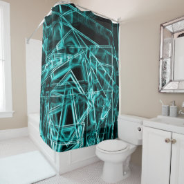 四角いコーナーとシアンまたはスカイブルーの「ネオン」スポット シャワーカーテン