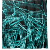 四角いコーナーとシアンまたはスカイブルーの「ネオン」スポット シャワーカーテン (正面)