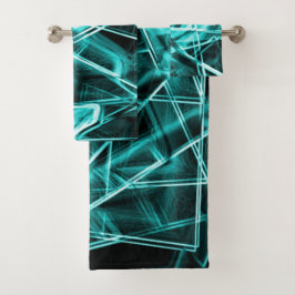 四角いコーナーとシアンまたはスカイブルーの「ネオン」スポット バスタオルセット