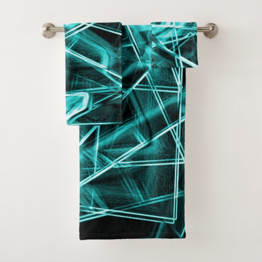 四角いコーナーとシアンまたはスカイブルーの「ネオン」スポット バスタオルセット (インサイチュ)