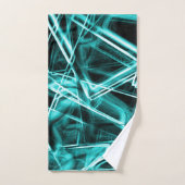 四角いコーナーとシアンまたはスカイブルーの「ネオン」スポット バスタオルセット (ハンドタオル)