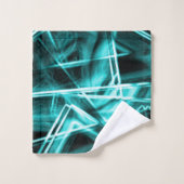 四角いコーナーとシアンまたはスカイブルーの「ネオン」スポット バスタオルセット (ウォッシュタオル)