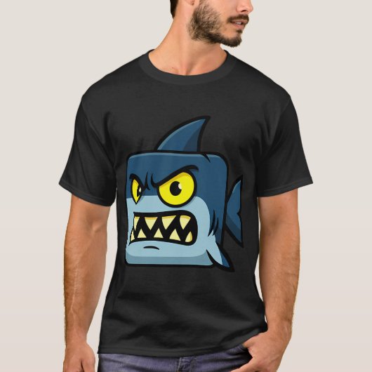 四角いサメのキャラクター Tシャツ (正面)