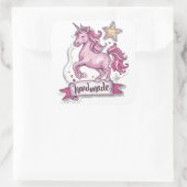 四角いステッカー、ユニコーンと碑文、手 スクエアシール (バッグ)