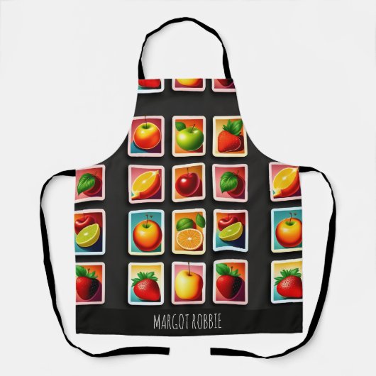 四角いボックスの果実の赤い緑のパターン エプロン (正面)