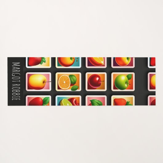 四角いボックスの果実の赤い緑のパターン ヨガマット (裏面(横))