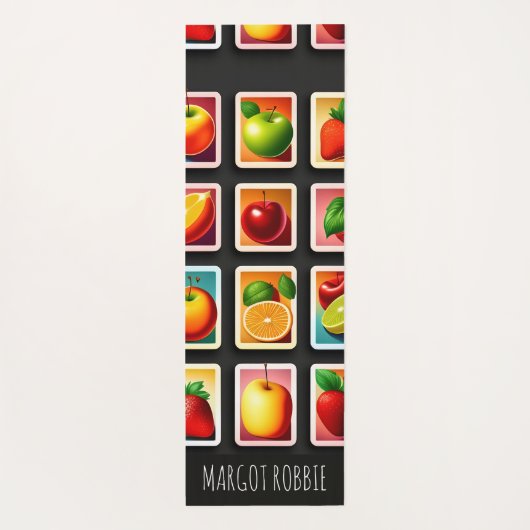 四角いボックスの果実の赤い緑のパターン ヨガマット (裏面)