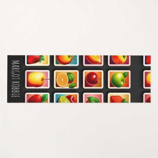 四角いボックスの果実の赤い緑のパターン ヨガマット (正面(横))