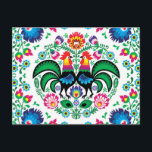 四角いポーランドルースターパターン シーズンポストカード<br><div class="desc">このフォークアートデザインは、明るいポーランドのパターンで一組のローターを備えインスパイアている。</div>